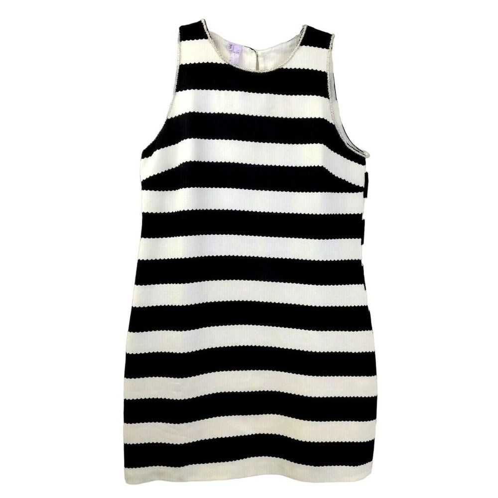Alya Womens Dress M Striped Knee Length A-Line  White Black Seeveless Casual
